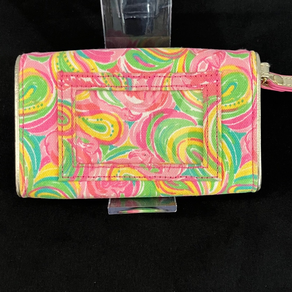 Lilly‎ Pulitzer It's a Keeper Pink Flamingo Canvas Wristlet Wallet Gold Trim - Picture 3 of 6